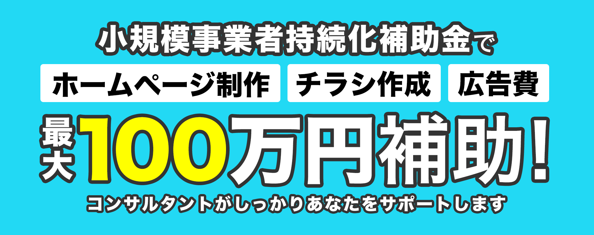 小規模事業者持続化補助金でホームページ制作・チラシ作成・広告費最大100万円補助！補助金コンサルタントがしっかりあなたをサポートします